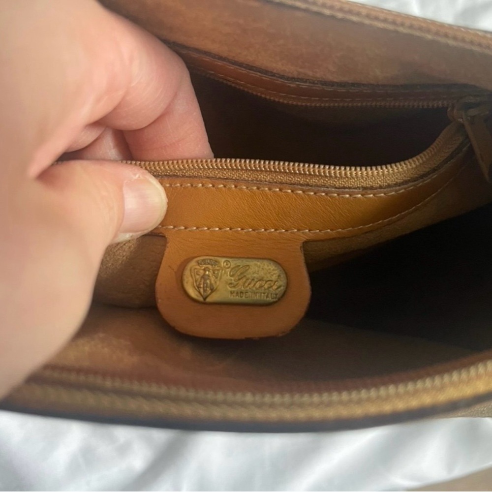 Vintage Gucci GG Monogram Shoulder Bag Brown Canvas Leather Trim Authentic - Picture 4 of 14